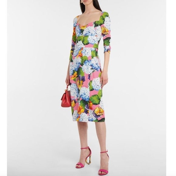 Dolce & Gabbana Hydrangea Print Long Sleeve Cady Midi Dress - NEW WITH TAGS - Picture 2 of 16